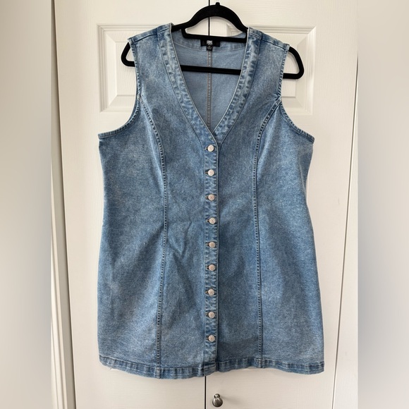 Frye Denim Button-Front Mini Dress Sleeveless V-Neck Jean Dress Size XL - Picture 3 of 6